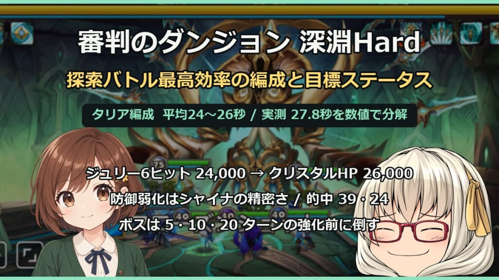 審判のダンジョン深淵Hard 探索バトル最高効率の編成と目標ステータス